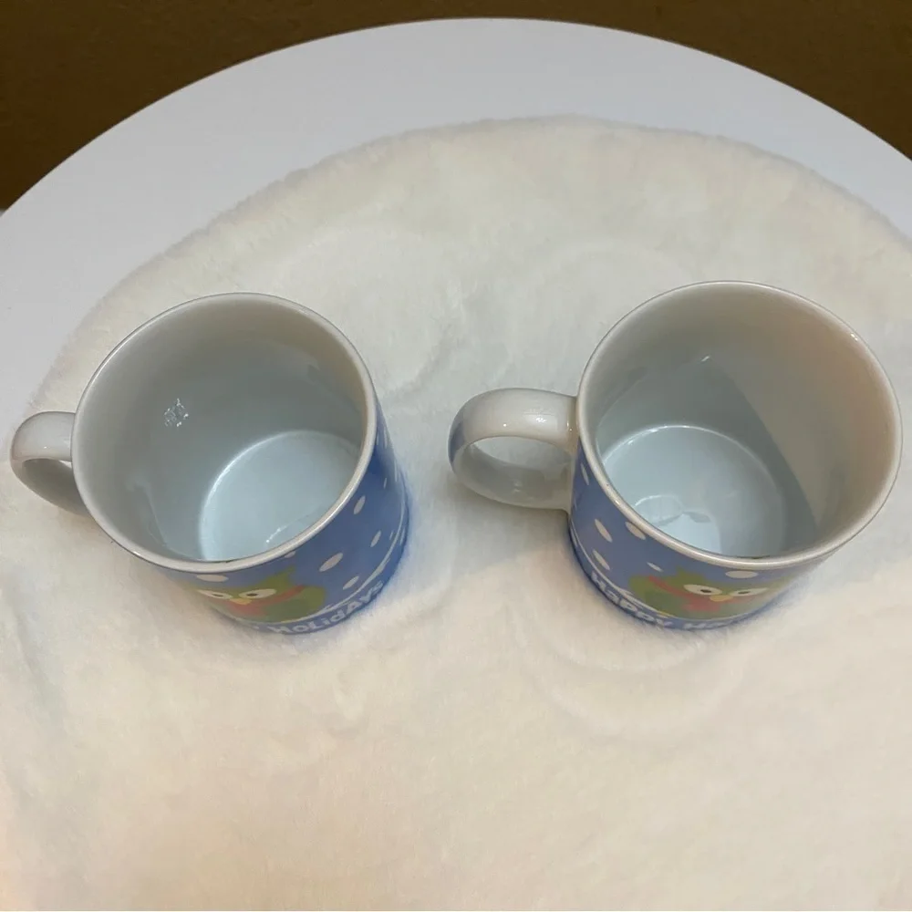 Pier 1 Holiday Owl Mugs – Set of 2 – Christmas Ceramic Cups